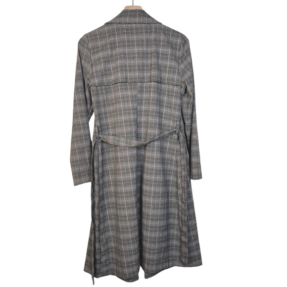 NWOT Jennifer Lopez Gray Plaid Belted Wrap Tie Waist Trench Coat Red Small - Picture 6 of 12